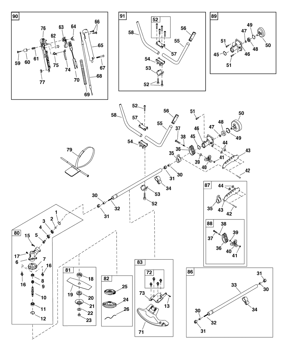 Shaft Group Diagram and Parts List for 1697286-A-SP33  Briggs and Stratton Brush Cutter